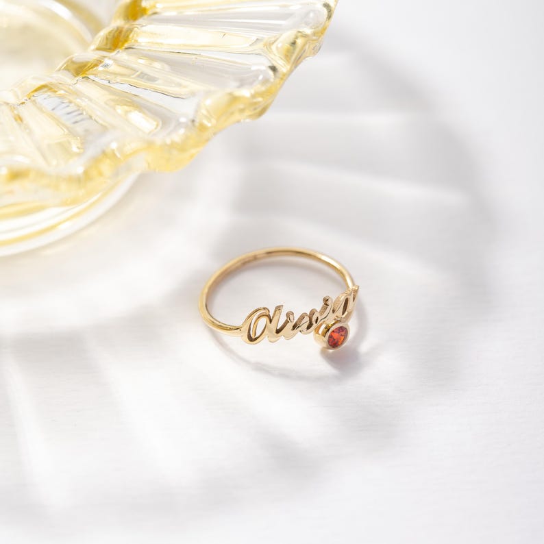 Kaze Personalized Birthstone Name Open Ring | Custom Birthstone &amp; Name Ring in Silver, Gold &amp; Rose Gold