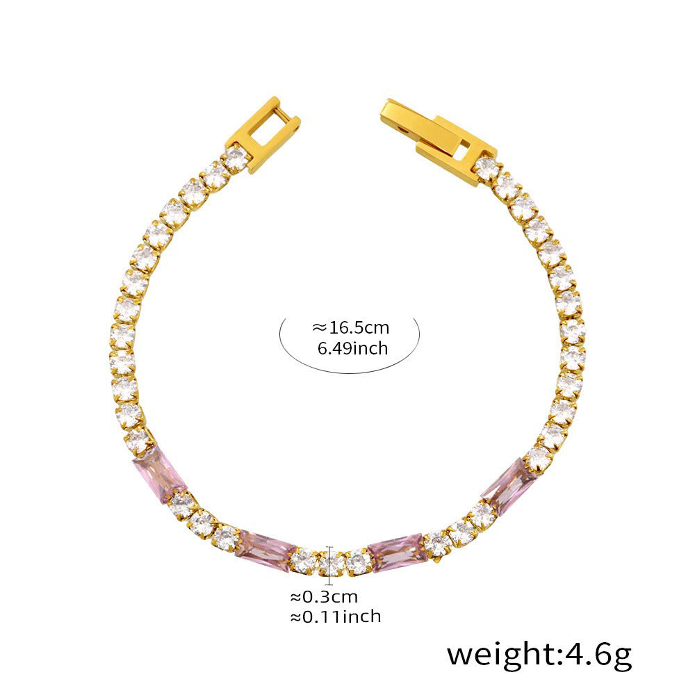 Kaze Rectangular &amp; Round Gemstone Luxury Bracelet | 18K Gold Bracelet in 8 Colour Variants Pink