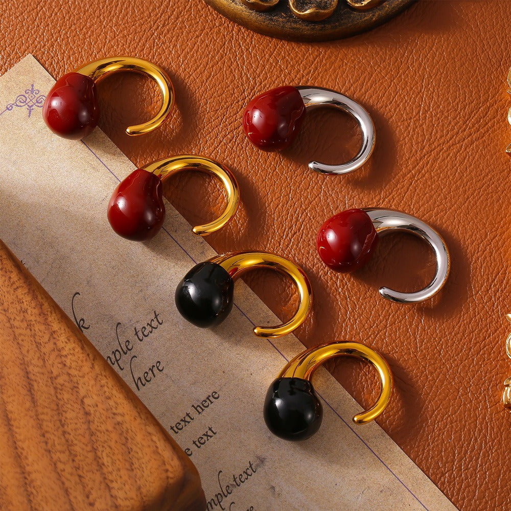 Kaze Trendy Personalized Teardrop-Shaped Ring | 18K Gold Ring in Red &amp; Black Gold &amp; Silver