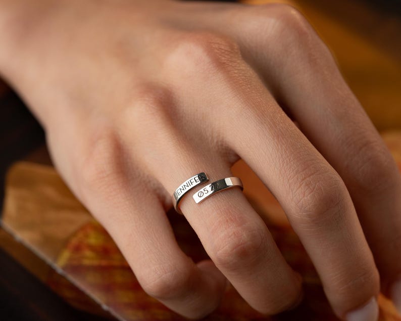 Kaze Personalised Double Name Wrap-Around Open Ring | Custom Engraved Ring in Silver, Gold &amp; Rose Gold