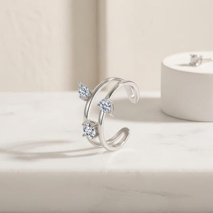 925 Sterling Silver Elegant Triple CZ Rings Wholesale Featuring Marquise and Round Stones on Adjustable Open Band