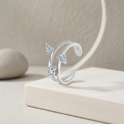 925 Sterling Silver Elegant Triple CZ Rings Wholesale Featuring Marquise and Round Stones on Adjustable Open Band