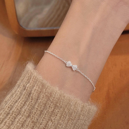 Kaze S925 Sterling Silver Bow Bracelet | Elegant Adjustable Silver Bracelet for Women