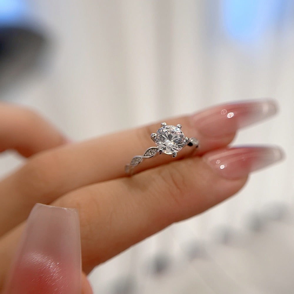 Kaze S925 Classic Six-Prong Moissanite Ring | D-Color Sterling Silver Solitaire Sizes 5–9 US