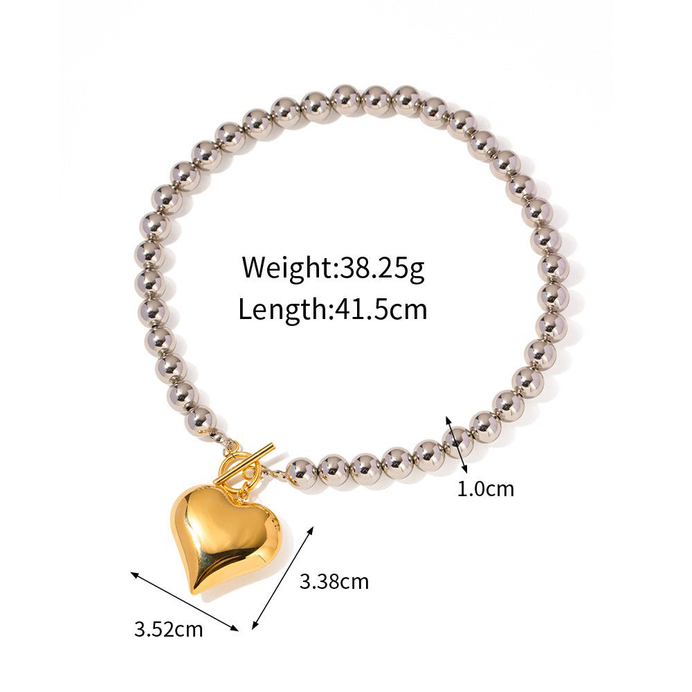 Kaze 18K Gold Heart-Shaped Jewellery Set with Gold and Silver Contrast | Necklace, Bracelet, Ring &amp; Earrings Style A-Necklace-61