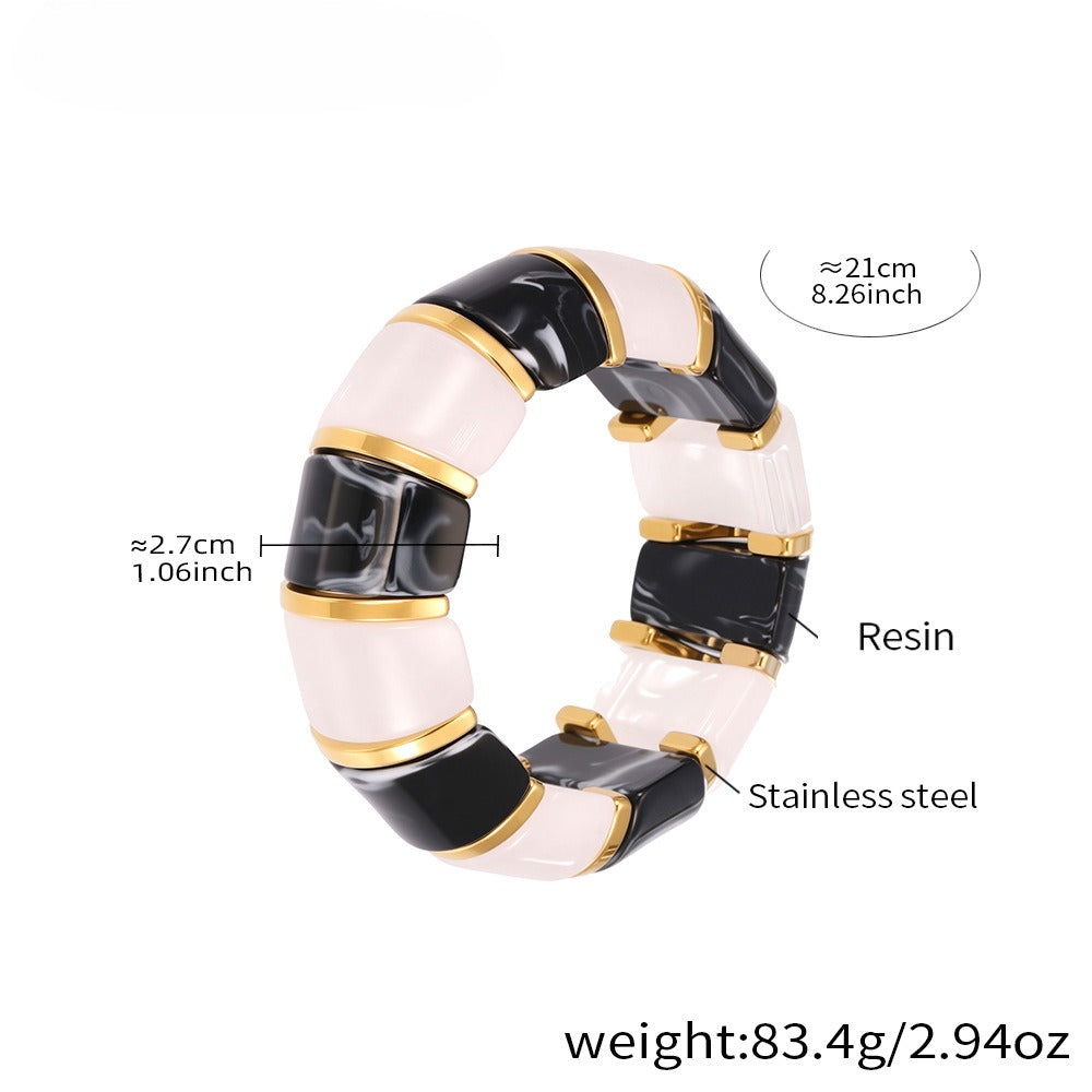 Kaze 18K Gold Luxury Resin Elastic Cord Bracelet | Premium Resin Bracelet in 10 Colours Black and white