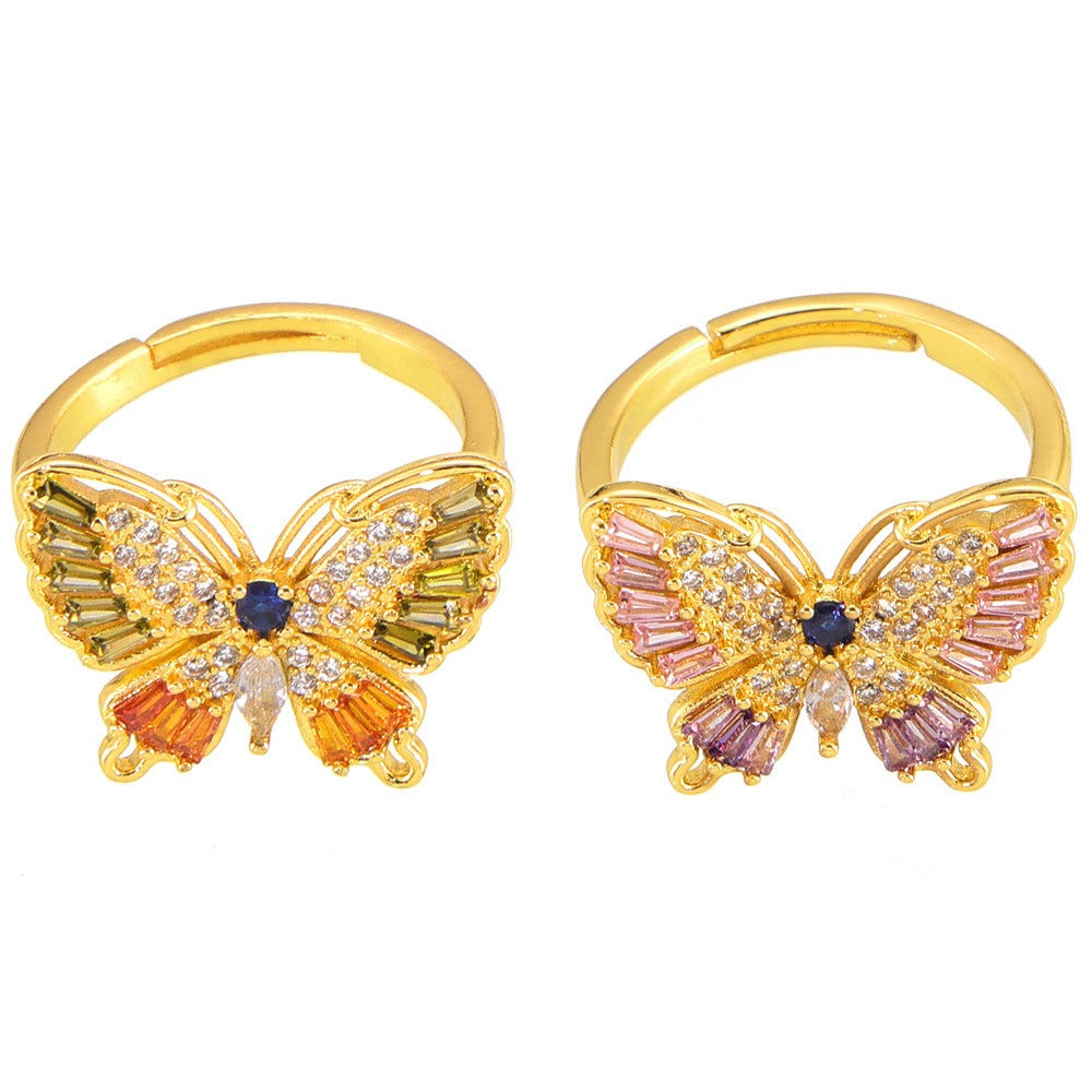 Kaze Butterfly Diamond Ring | 18K Gold Adjustable Ring in Orange &amp; Pink