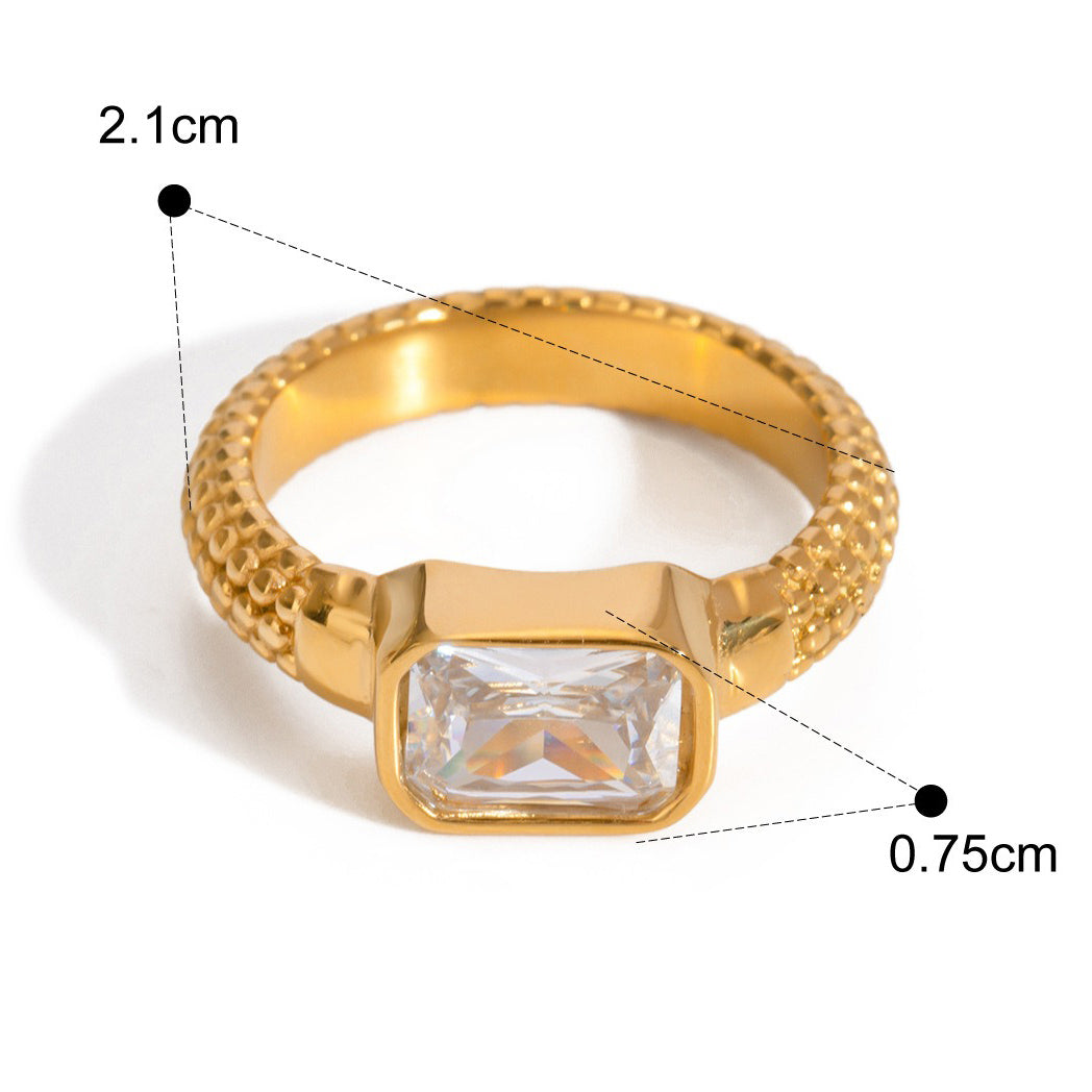 Kaze Rectangular Gemstone Beaded Design Ring | 18K Gold Luxury Ring Size 7