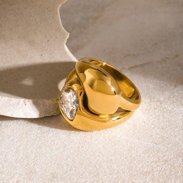 Kaze Interlaced Teardrop Gemstone Ring | 18K Gold Trendy Ring in Gold &amp; Two-Tone Sizes 6–8