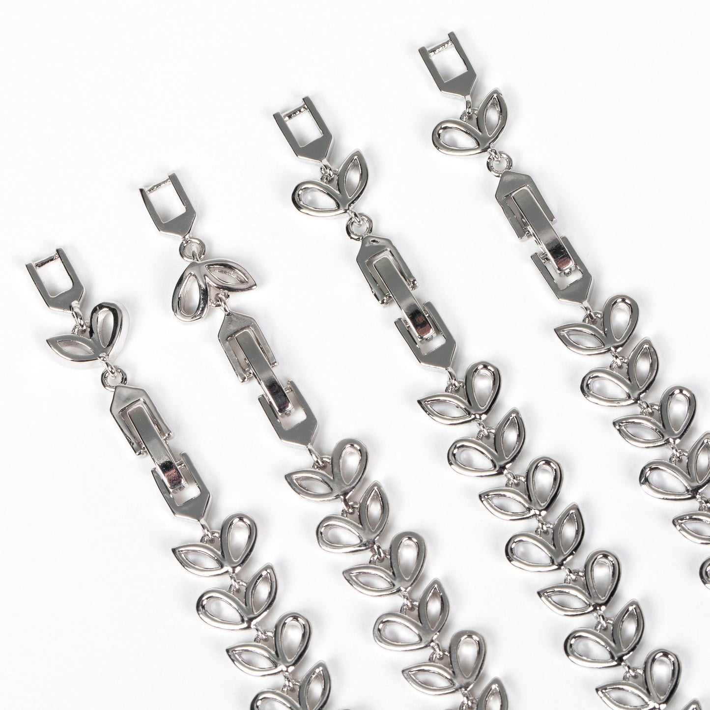 S925 Sterling Silver Micro-Pavé Zirconia Leaf and Fishtail Link Chain Bracelet