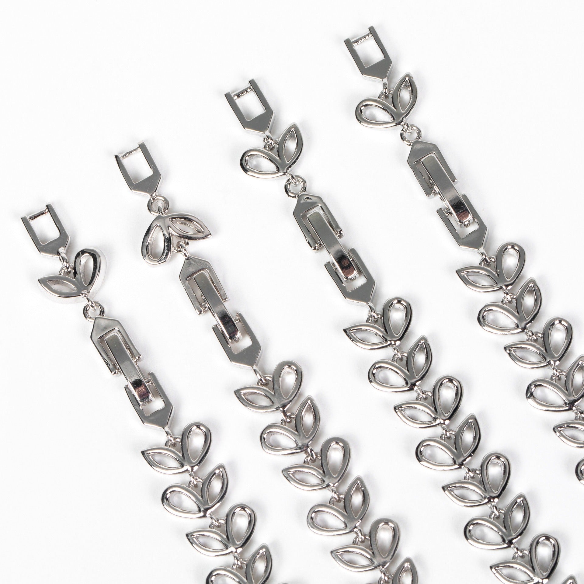S925 Sterling Silver Micro-Pavé Zirconia Leaf and Fishtail Link Chain Bracelet