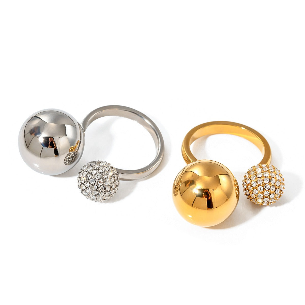 Kaze Large and Small Ball Diamond Ring | 18K Gold Sculptural Statement Ring in Gold &amp; Silver