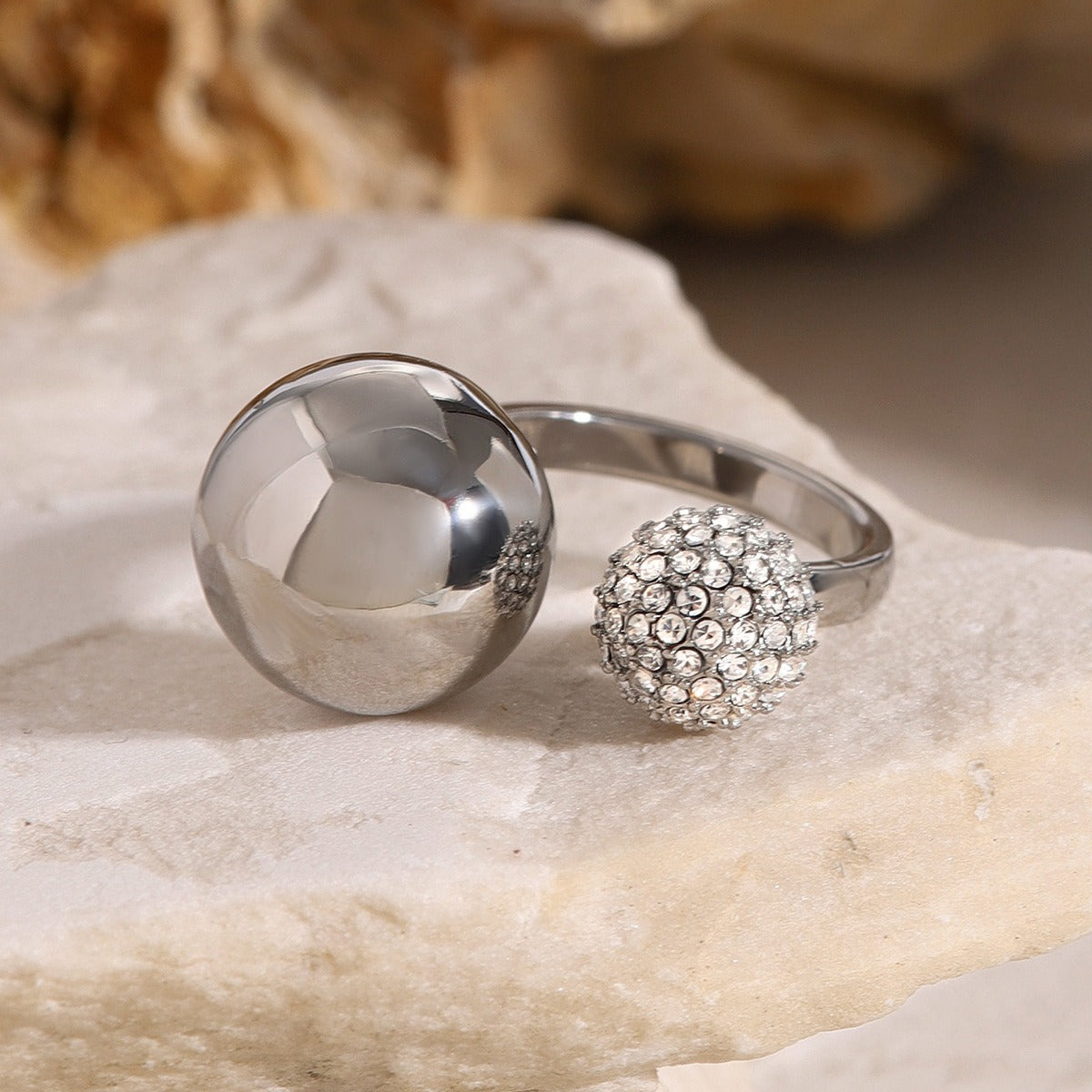 Kaze Large and Small Ball Diamond Ring | 18K Gold Sculptural Statement Ring in Gold &amp; Silver