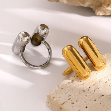 Kaze Capsule-Shaped Double Stitching Ring | 18K Gold Innovative Adjustable Ring in Gold &amp; Silver