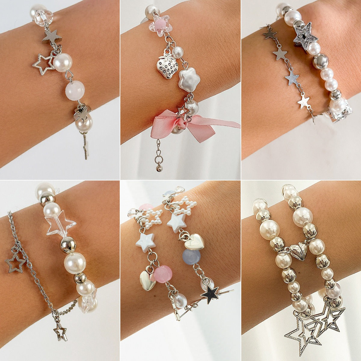 Kaze Star and Heart-Shaped Pendant Tassel Bracelet Set | Zinc Alloy Charm Bracelet in 5 Variants