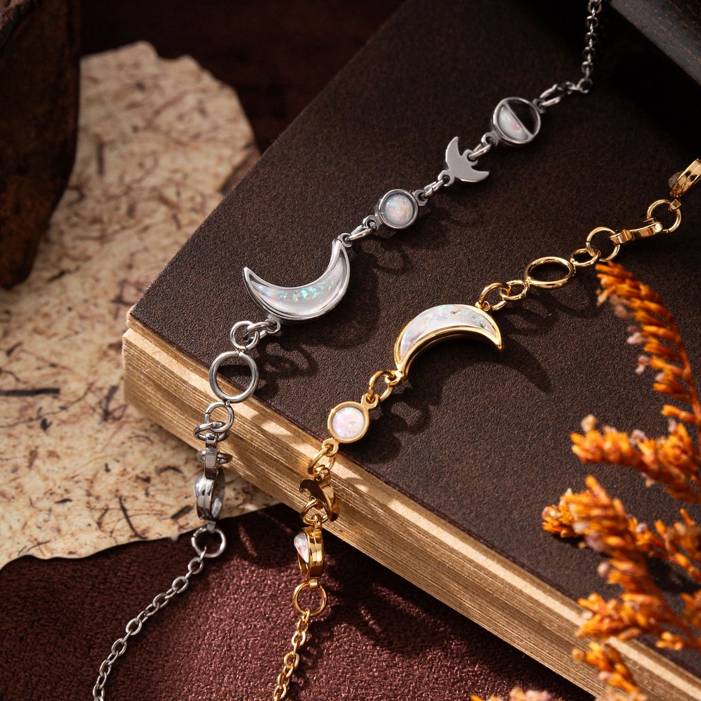 Kaze 18K Gold-Plated Silver Moon and Crescent Bracelet | Celestial Bracelet in Gold &amp; Silver
