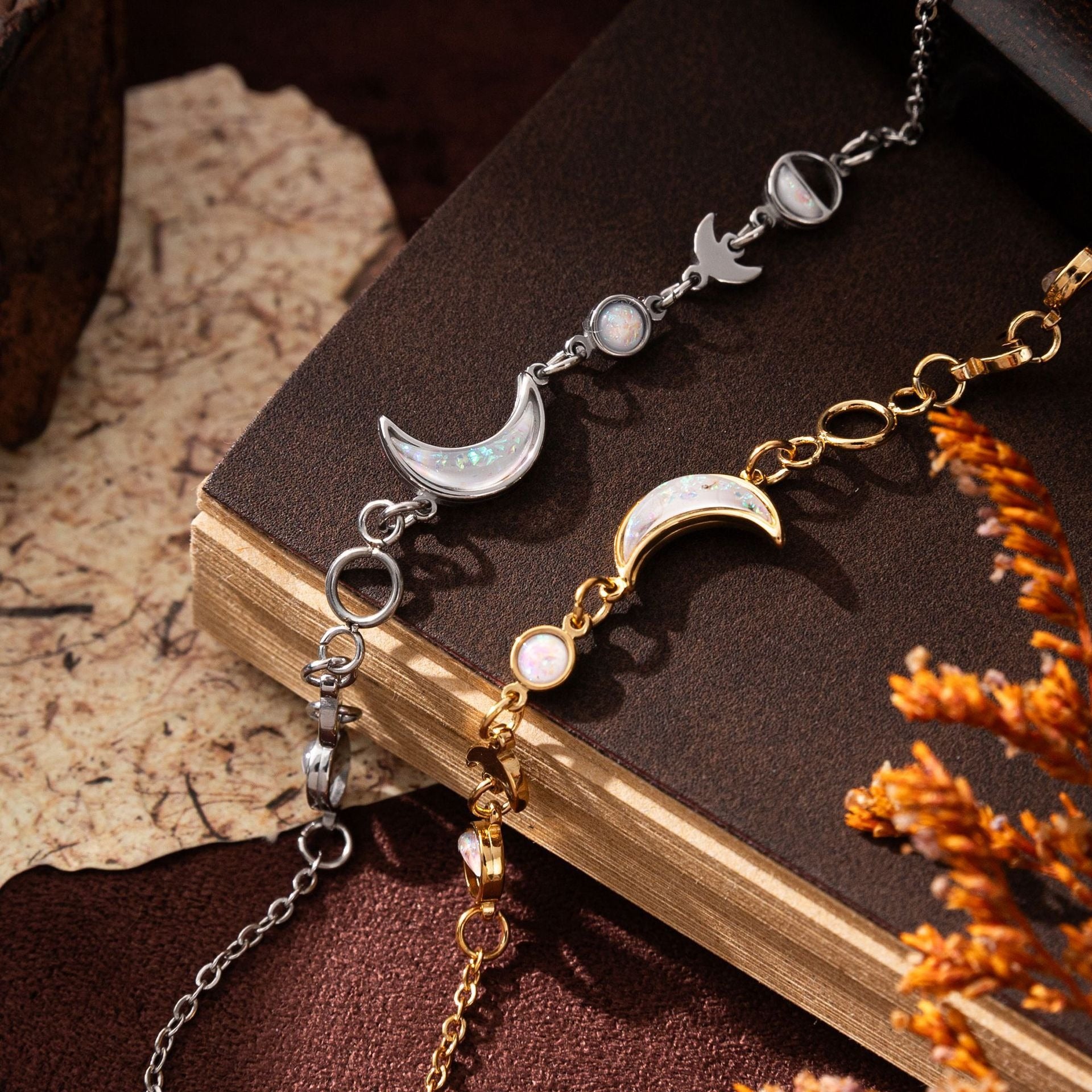 Kaze 18K Gold-Plated Silver Moon and Crescent Bracelet | Celestial Bracelet in Gold &amp; Silver