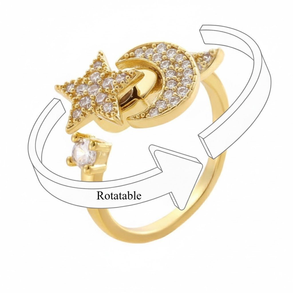 Kaze S925 Silver Rotating Cubic Zirconia Ring | 18K Gold Sterling Silver Spinner Ring in 6 Styles Ring B Adjustable