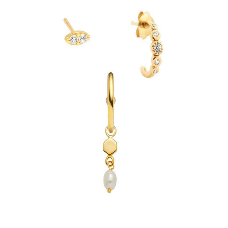 Kaze Geometric Zircon Copper Earring Set | 3-Piece Contemporary Earring Collection 5 Style