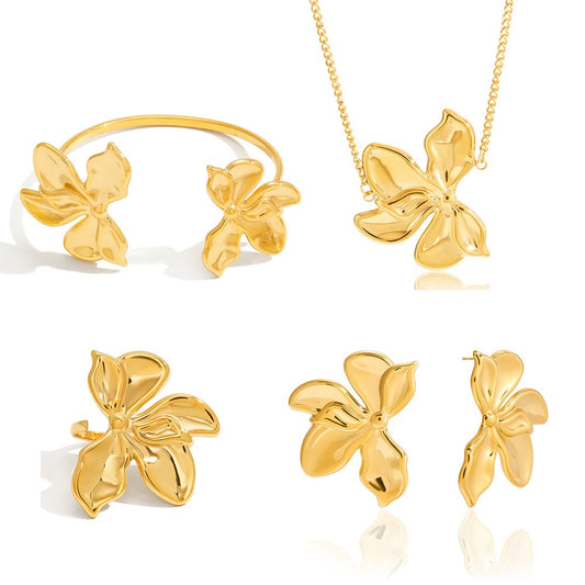 Kaze Bougainvillea Flower Jewellery Set | 18K Gold Floral Ring, Earrings, Necklace &amp; Bracelet