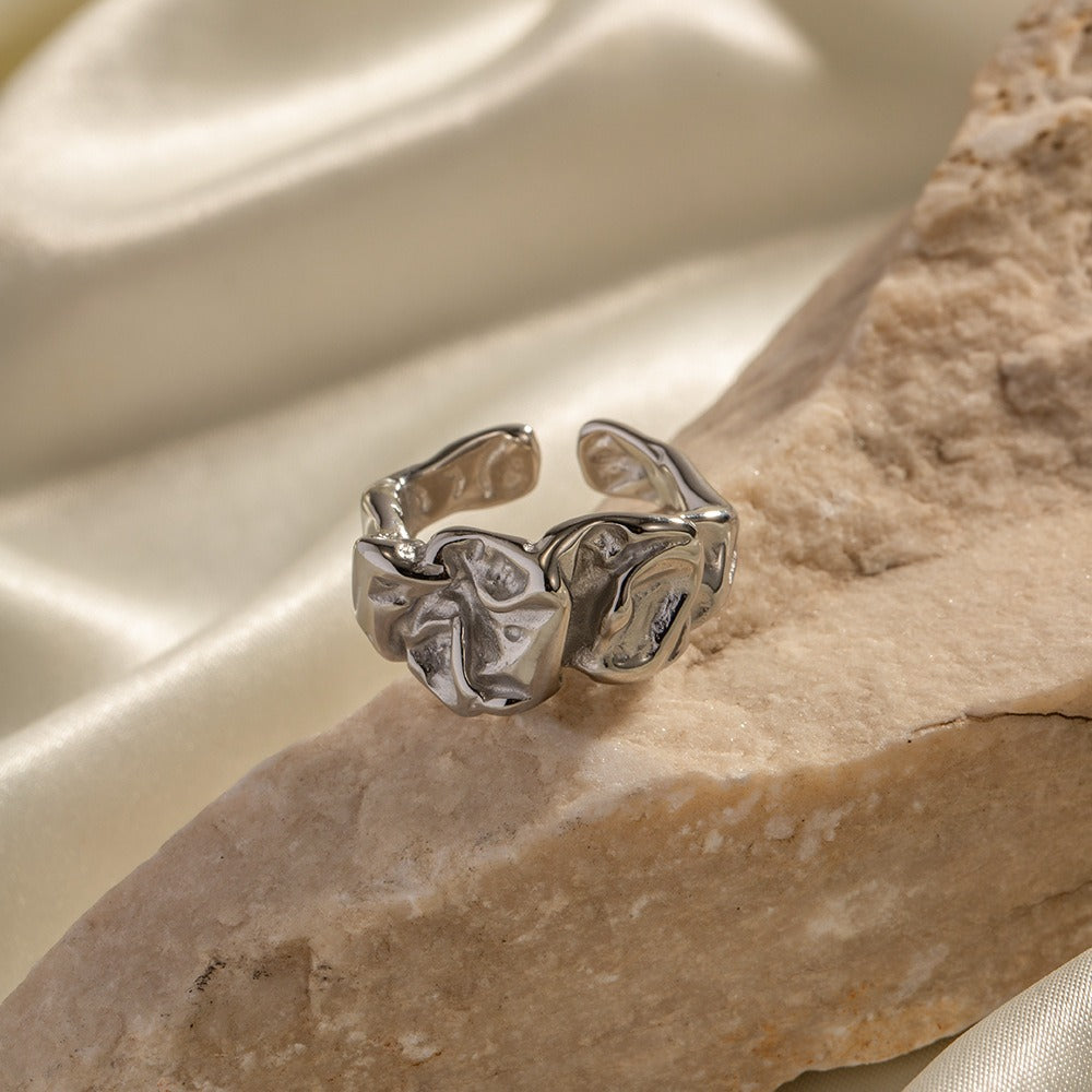 Kaze Bold Lava Shape Open Ring | Titanium Steel Adjustable Statement Ring