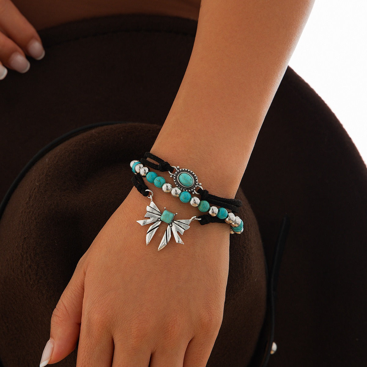 Kaze Faux Turquoise Cactus Tag Bracelet | S925 Sterling Silver Nature Bracelet