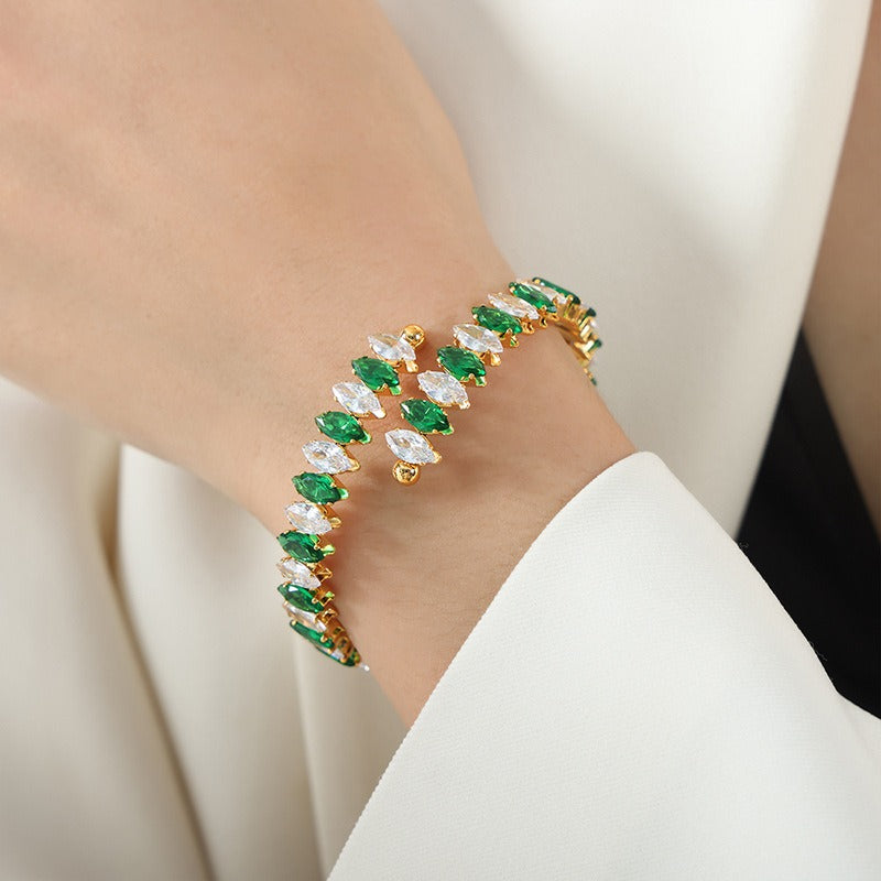 Kaze 18K Gold Gemstone Dazzling Bracelet | Luxury Gemstone Bracelet in 14 Colour Variants Green