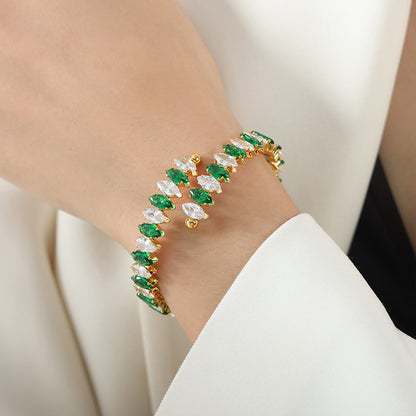 Kaze 18K Gold Gemstone Dazzling Bracelet | Luxury Gemstone Bracelet in 14 Colour Variants Green