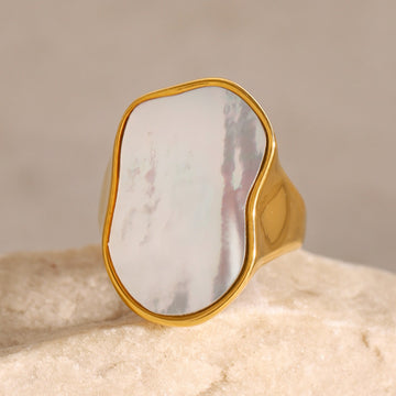 Kaze Geometric Gemstone High-End Open Ring | 18K Gold Luxury Statement Ring Size 7