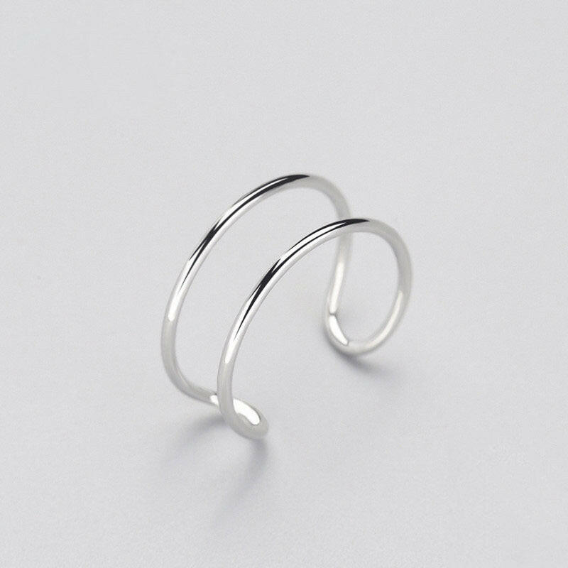 Kaze Retro Feather Adjustable Copper Ring | Open Band Nature-Inspired Ring Double line One size