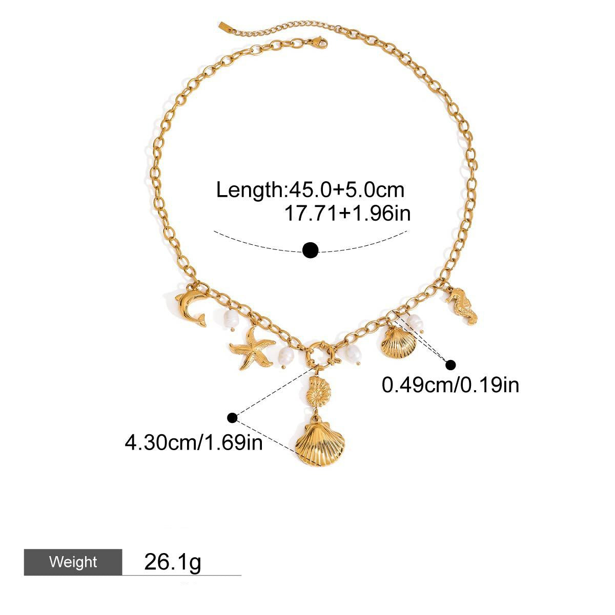 Kaze 18K Gold Ocean-Themed Inlaid Pearl Jewellery Set | 14-Piece Coastal Jewellery Collection Style B-Necklace-08
