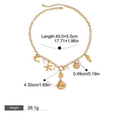 Kaze 18K Gold Ocean-Themed Inlaid Pearl Jewellery Set | 14-Piece Coastal Jewellery Collection Style B-Necklace-08
