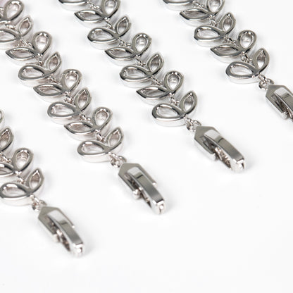 S925 Sterling Silver Micro-Pavé Zirconia Leaf and Fishtail Link Chain Bracelet