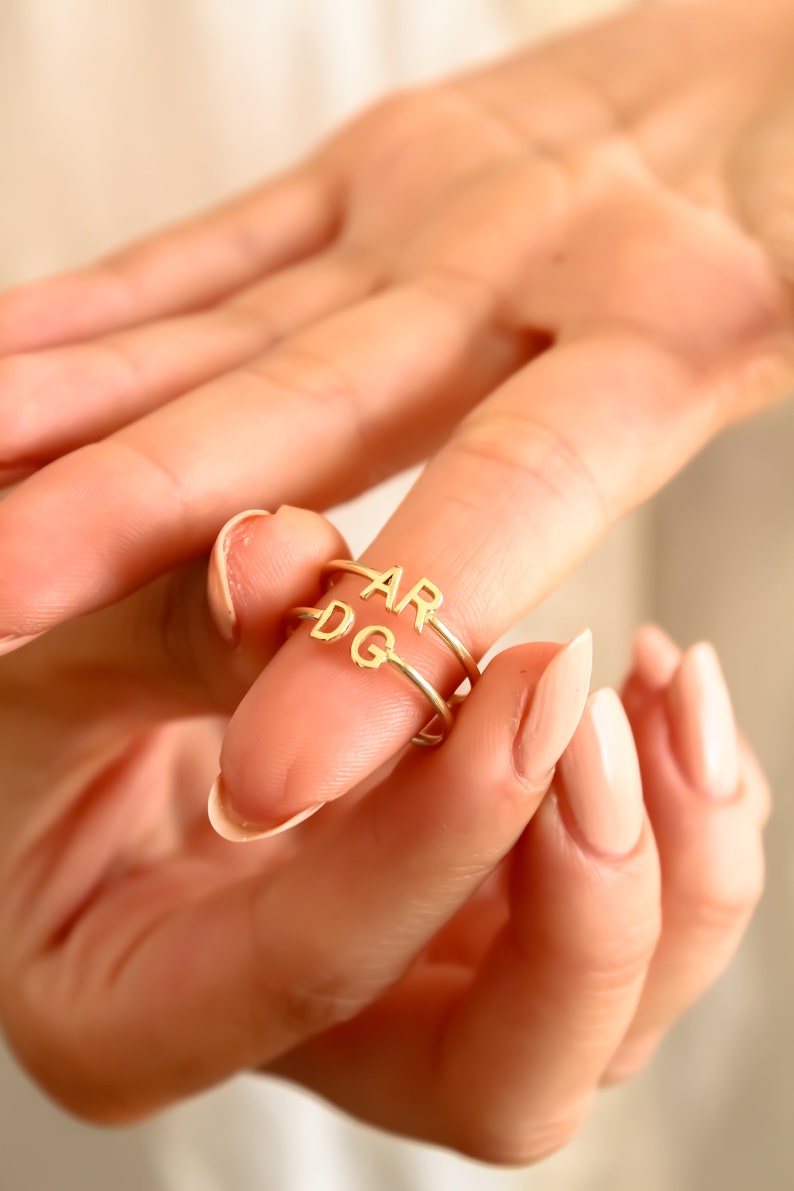Kaze Customized Initial Open Ring | Personalised Engraved Ring in Silver, Gold &amp; Rose Gold