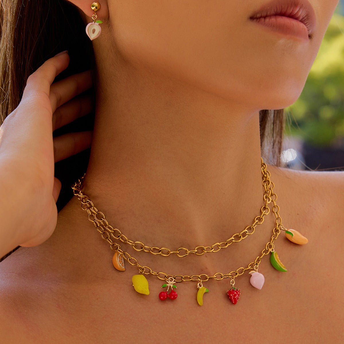 Kaze 18K Gold Thick Chain Fruit Pendant Jewellery Set | Necklace, Bracelet &amp; Earrings in 18K Gold