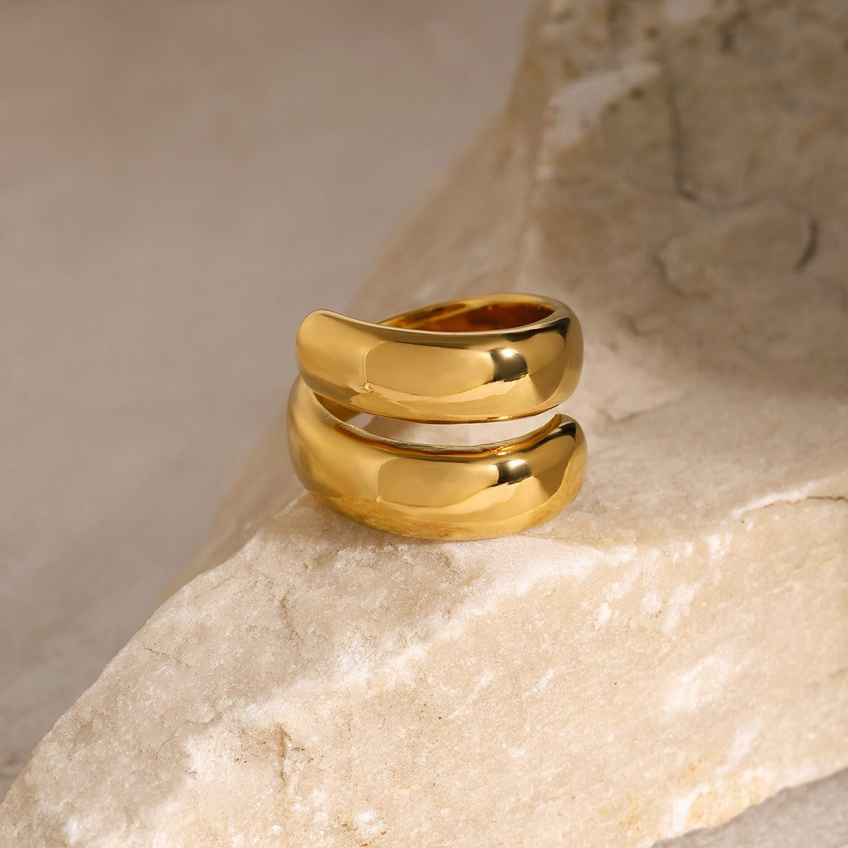 Kaze Double-Layer Spring-Shaped Ring | 18K Gold Elegant Adjustable Ring in Gold &amp; Silver