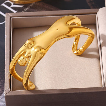 Kaze Body Contour Open Bangle | 18K Gold Sculptural Artistic Bracelet in Gold &amp; Silver