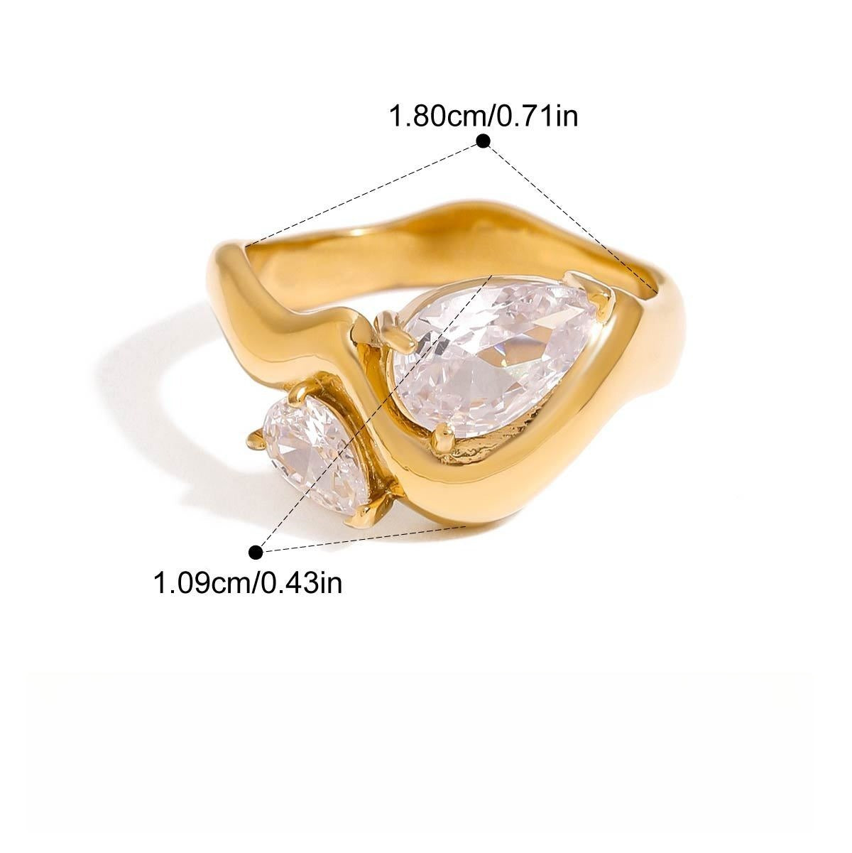Kaze 18K Gold Zircon Titanium Steel Ring | Sparkling Zircon Ring in Sizes 6, 7 &amp; 8 US
