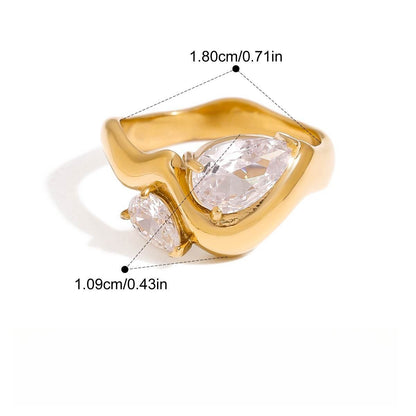 Kaze 18K Gold Zircon Titanium Steel Ring | Sparkling Zircon Ring in Sizes 6, 7 &amp; 8 US