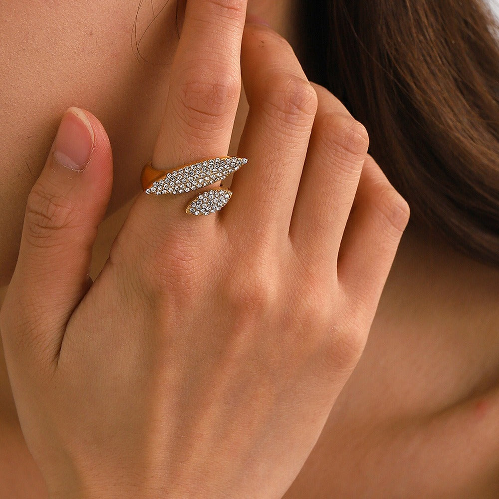 Kaze Dazzling Geometric Diamond Open Ring | 18K Gold Luxury Statement Ring