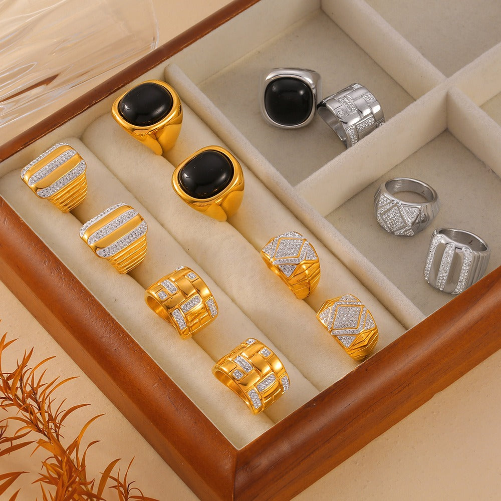 Kaze Noble Geometric Diamond Woven Gemstone Ring | 18K Gold All-Match Ring in 24 Variants