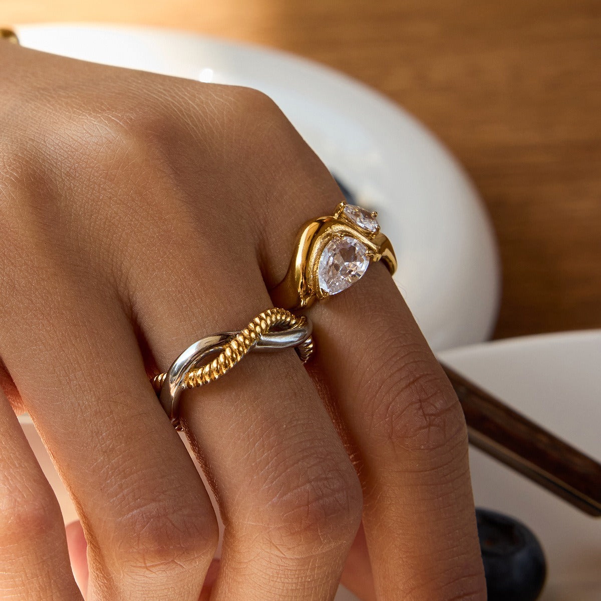 Kaze 18K Gold Zircon Titanium Steel Ring | Sparkling Zircon Ring in Sizes 6, 7 &amp; 8 US