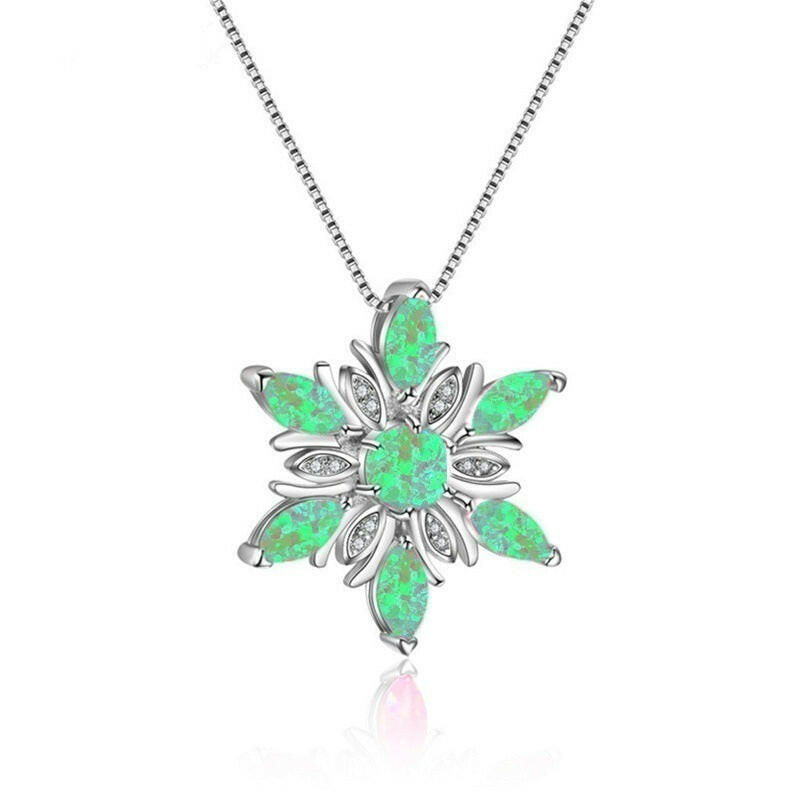 Kaze Opal Snowflake Pendant Necklace | Iridescent Opal Necklace in 5 Colours Green