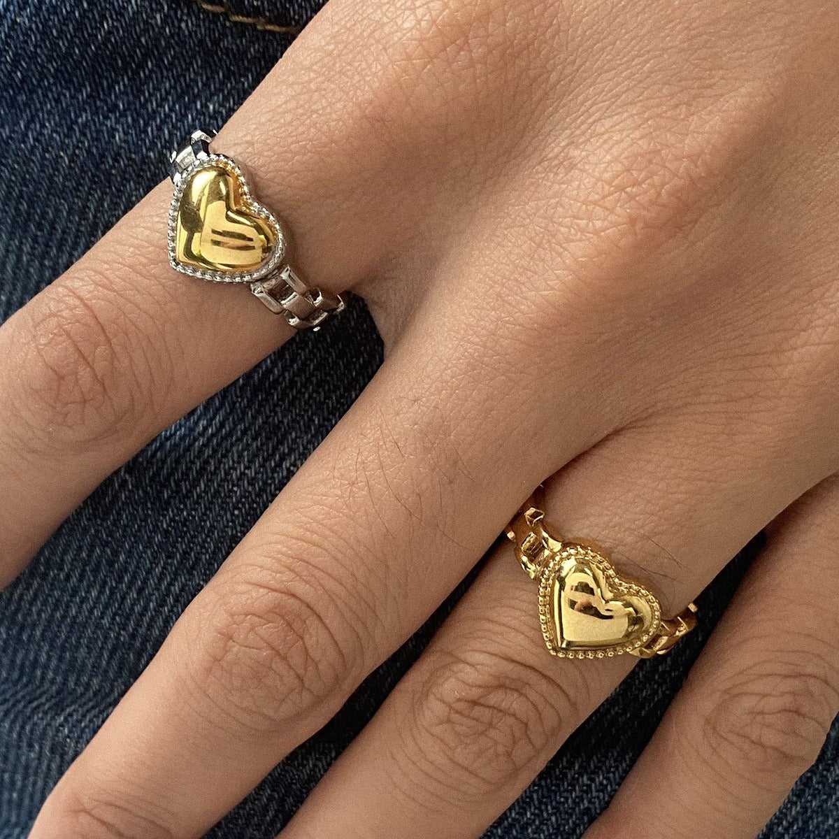Kaze Heart-Shaped Titanium Steel Ring Collection | 18K Gold-Plated Heart Ring in 2 Styles &amp; 3 Sizes