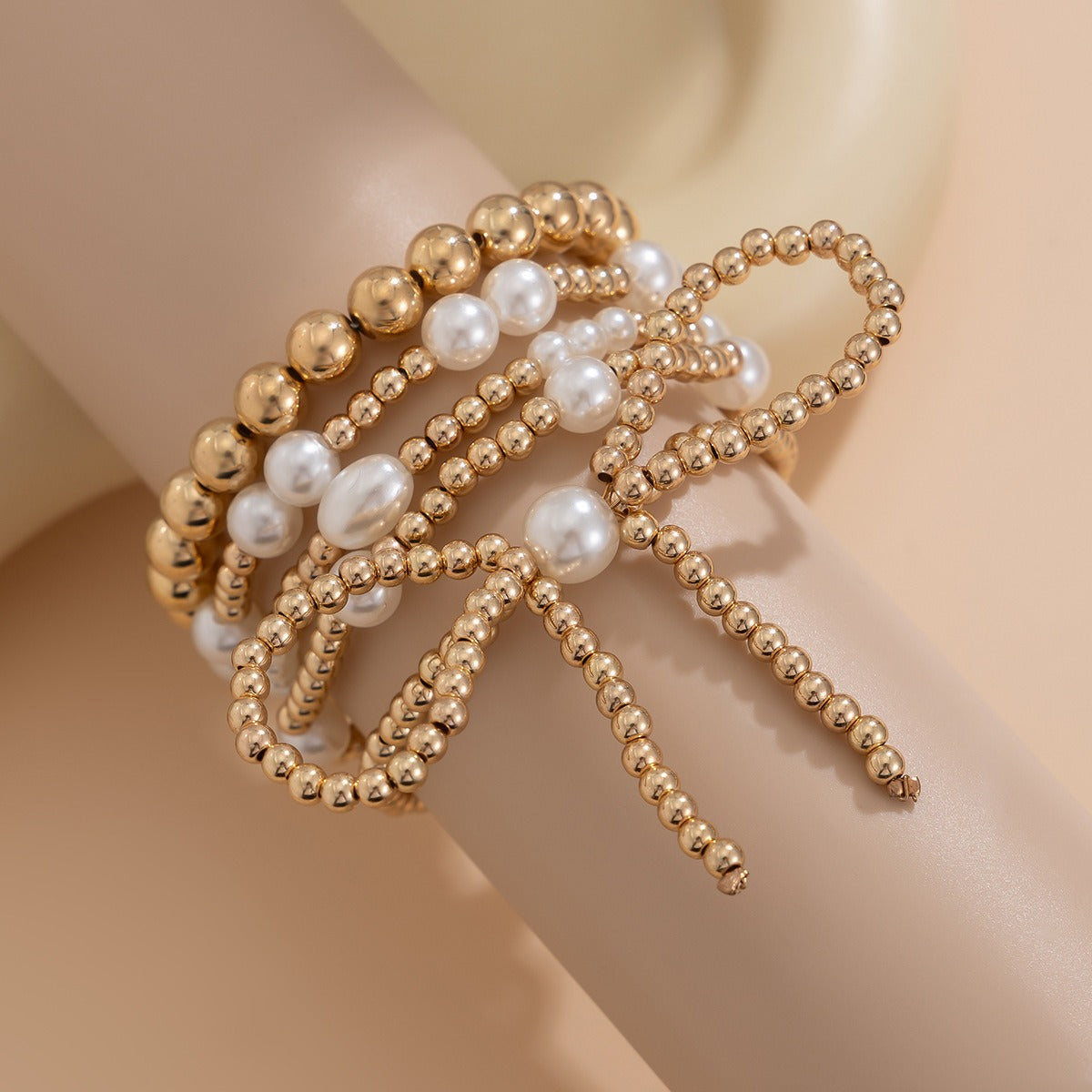 Kaze 18K Gold Bow Pearl Beaded Bracelet | Baroque Pearl Bracelet in 9 Style Variants
