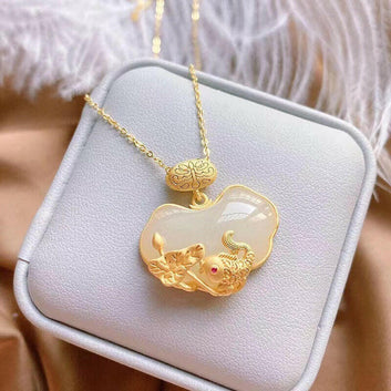 Kaze Vintage Carp and Lotus Pendant Necklace | Titanium Steel Light Luxury Asian Art Necklace
