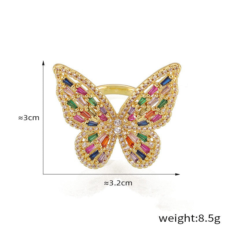 Kaze Butterfly Zircon Ring | 18K Gold Inlaid Zircon Ring for Women Color Adjustable