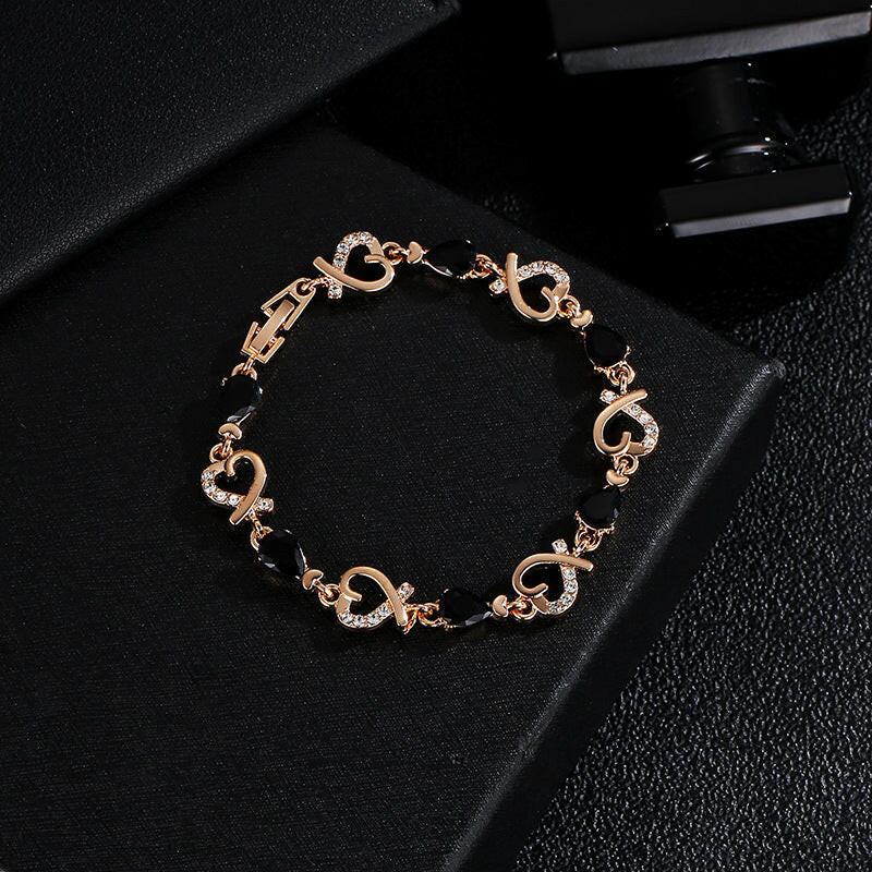 Kaze Hollow Love Rhinestone Heart Bracelet | Copper Adjustable Romantic Bracelet in 6 Styles