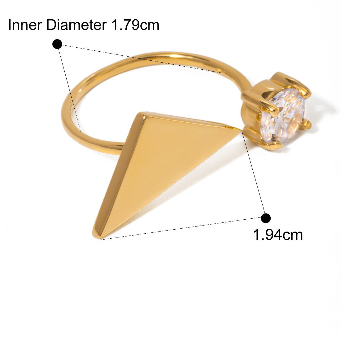 Kaze Triangle with Round Gemstone Open Ring | 18K Gold Geometric Ring in Gold &amp; Silver Gold Adjustable
