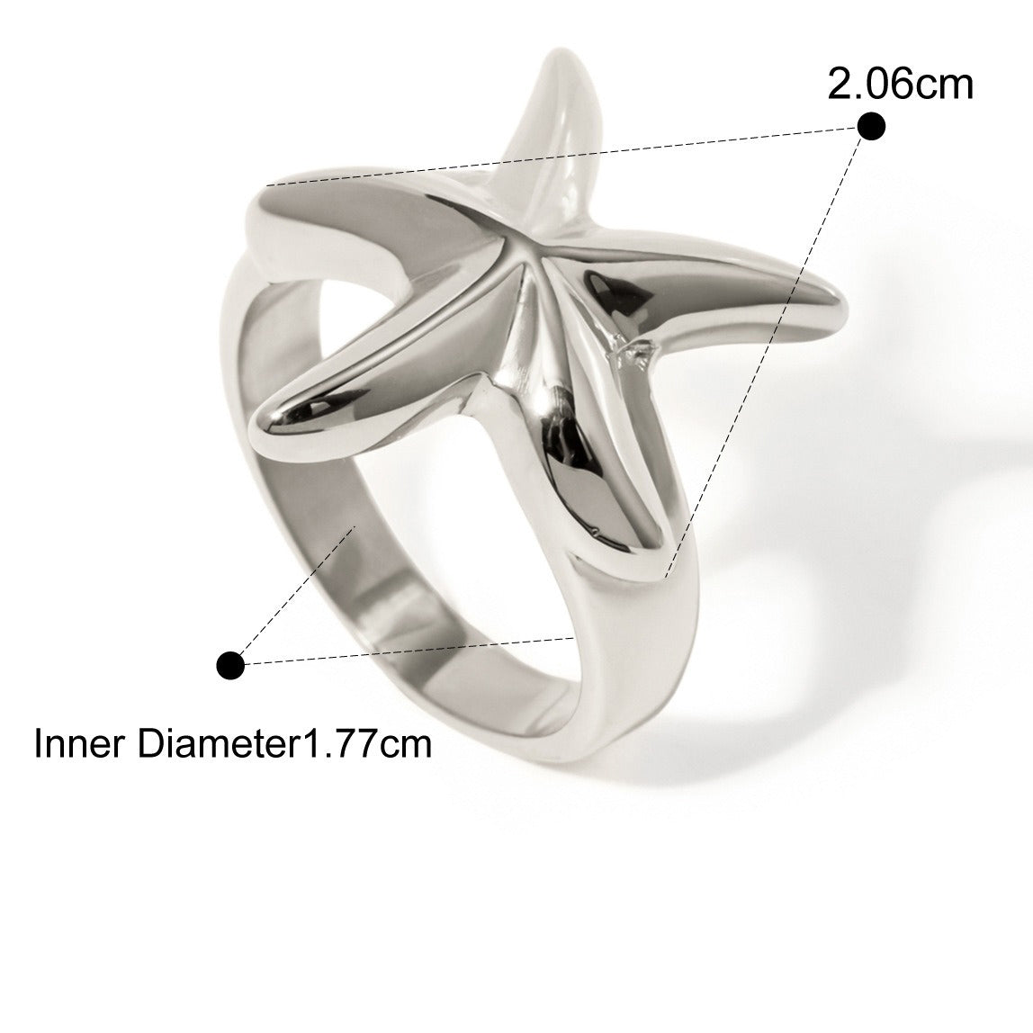 Kaze Starfish Design Beach Style Ring | 18K Gold Coastal Ring in Gold &amp; Silver Sizes 6–8 Silver